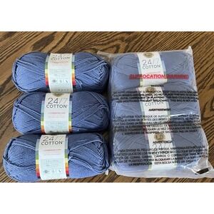6 Lion Brand 24/7 Cotton Yarn Color Denim Blue 186 Yard Roll Skeins Medium 4